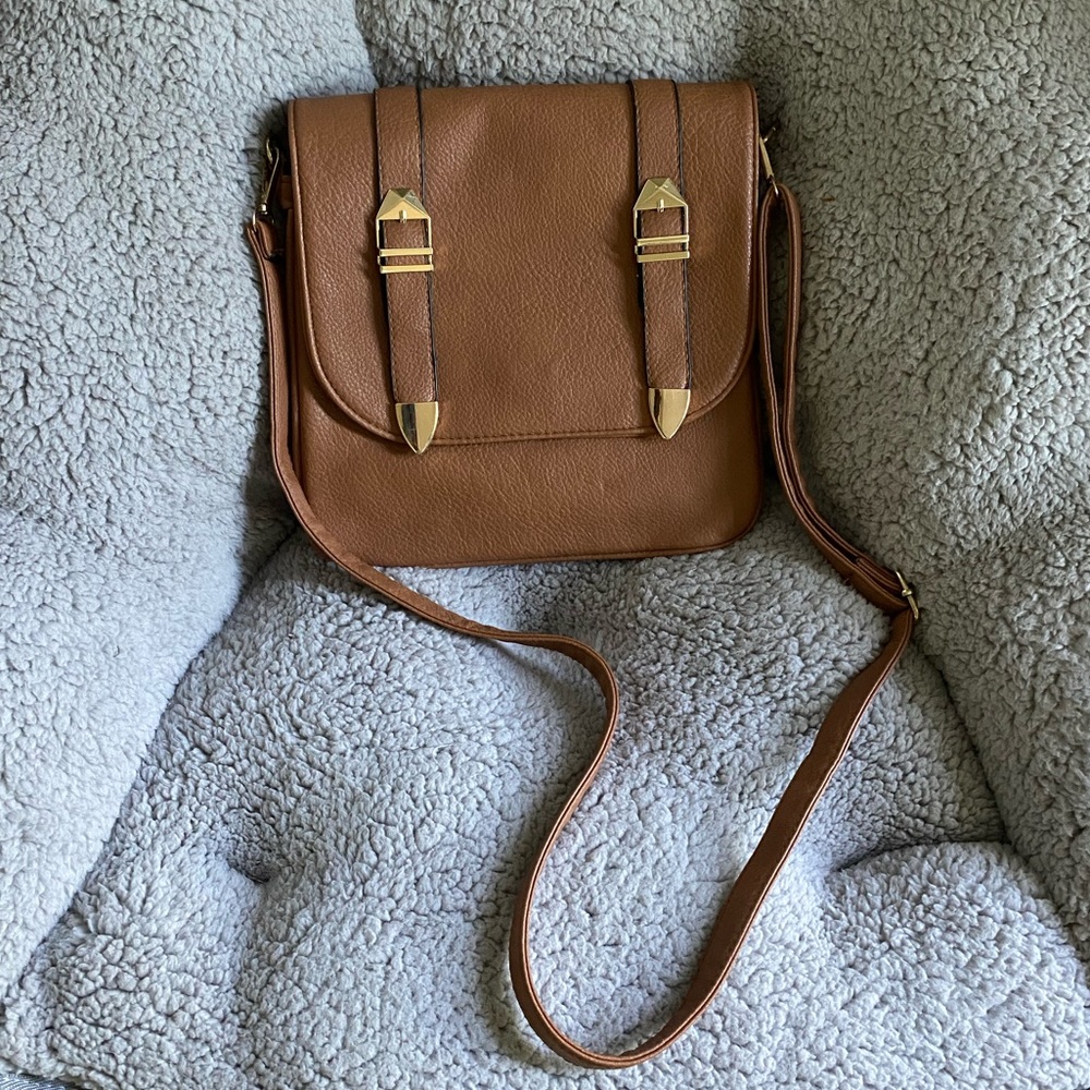 Brown Crossbody Bag with Gold Hardware